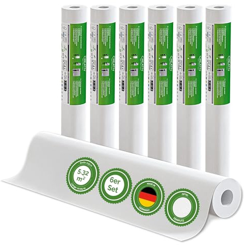 Veluxis Vliestapete Raufasertapete Strukturtapete – Feinputz 6er Set, 6 x 10,05 m x 0,53 m, überstreichbar, atmungsaktiv, Wandtapete Made in Germany