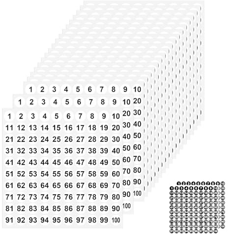 WOKICOR 52 fogli di adesivi numerici 1-100 adesivi numerici rotondi da 1 cm autoadesivi adatti per case private, scuole, uffici e magazzini