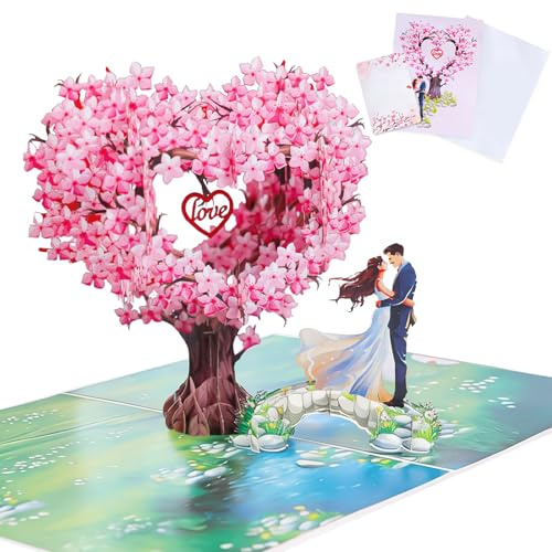 Tarjeta de boda 3D desplegable 3D con diseño de árbol del amor, con tarjeta de felicitación y sobre