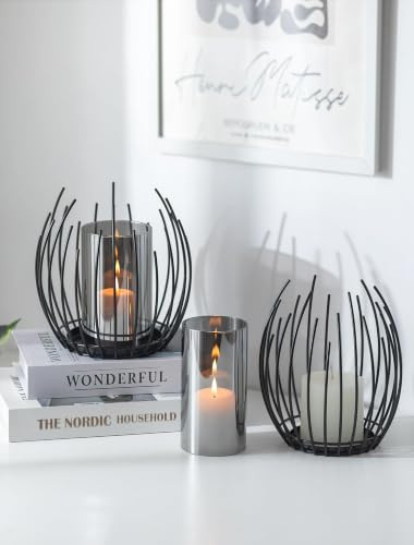 Romadedi Windlicht Schwarz, 2er Set Metall mit Glaszylinder