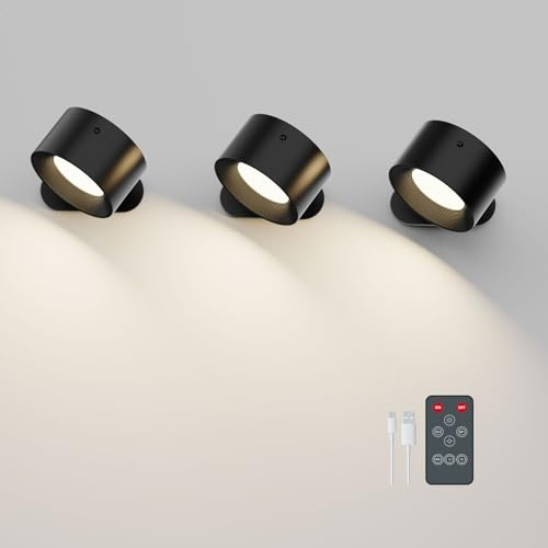 Feallive Modern LED Wall Light, Wall Light Touch Control White/Warm Brightness Mode Rechargeable Battery Wall Spotlights Rotate 360° Magnetic Bedside Lamp