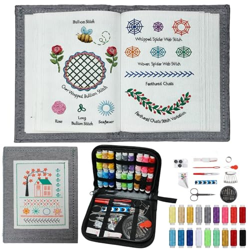VinBee 2026 New Embroidery Stitch Book Kit, Beginners Embroidery Book with Sewing Cross Stitch Kit, DIY Portable Embroidery Set with Needle Thread Tool, Creative Craft Gift for Adults and Enthusiasts