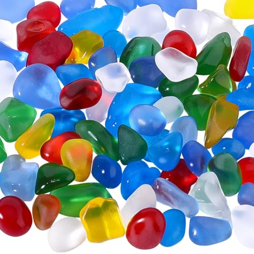 PONABEADIY 1 boîte de 80 pierres de Verre de Mer Galets Givrés Colorés Mélange Irrégulier Gravier D'Aquarium Billes en Vrac pour la Fabrication de Bijoux Remplissage de Vases Décoration Intérieure Loi