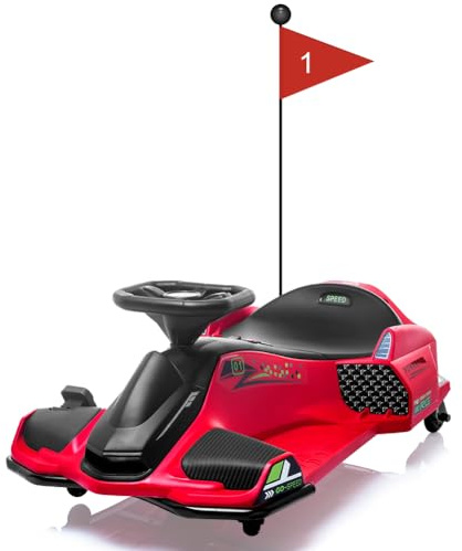 Kart Eléctrico Niño 24 V 7 A 180 W - Drift Kart con Modo de Deriva LED Delantero/Trasero, música, Alarma de batería Baja, Rojo