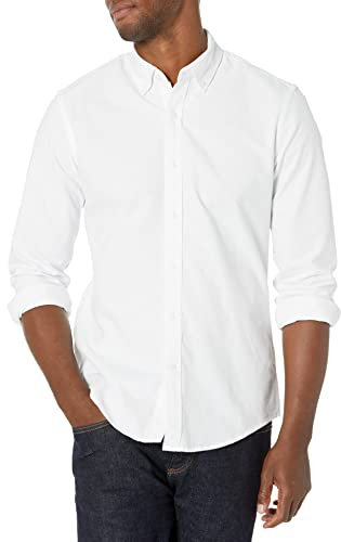Amazon Essentials Men's Slim-Fit Long-Sleeve Oxford Shirt, White, M