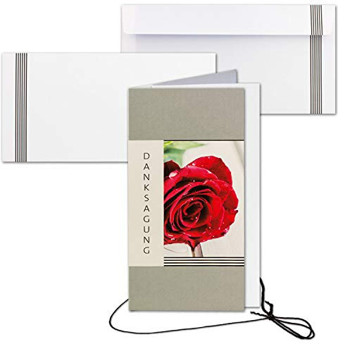 Set med sorgkort I Senta – rosmönster I DIN Long (DL) tackkort med kuvert och blad & svart elastiskt band I Neuser 25 Sets inklusive Box Senta DIN Lang Hoch