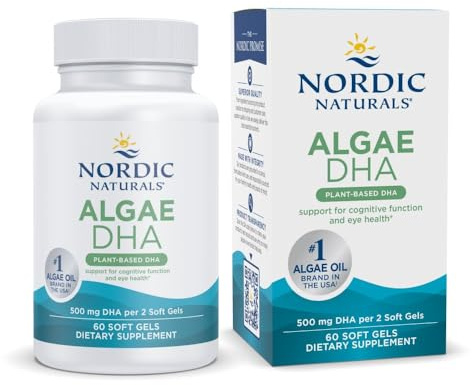 Nordic Naturals Algae DHA - 60 Soft Gels - 500 mg Omega-3 DHA - Certified Vegan Algae Oil - Plant-Based DHA - Brain, Eye & Nervous System Support - Non-GMO - 30 Servings