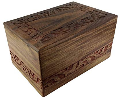 Indian Glance Wooden Urn Box - Hand Carved Design (XX-Large 9.5 x 7.5 x 5 Urn Holds: 225 cu. in.)