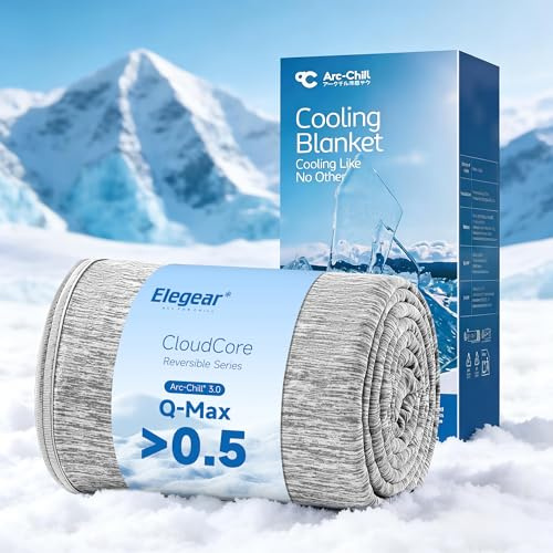 Elegear Revolutionary Cooling Blanket Throw, Absorbs Heat to Keep Body Cool for Night Sweats, Arc-Chill 3.0 Cool Fiber Q-Max>0.5 for Hot Sleepers, Lightweight Summer Cold Blankets for Sleeping, Grey