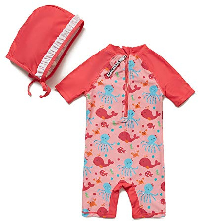 BONVERANO Body Manga Corta bebé niña protección UV 50+(Rojo-Pulpo,9-12meses…