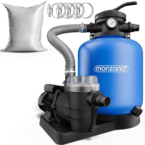 MONZANA® Depuradora Piscina 13.200L/h Filtro de Arena hasta 58.000L incl. Vidrio Filtrante Válvula 7 Funciones Filtrado 600W Adaptador Ø32-38mm Bomba Indicador de Presión