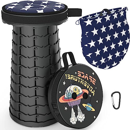 LOCYOP Tragbarer Klapphocker mit Kissen, Campinghocker für Erwachsene, Teleskop-Hocker, zusammenklappbar, für Angeln, BBQ innen,Traglast 200 kg (Raumschiff)