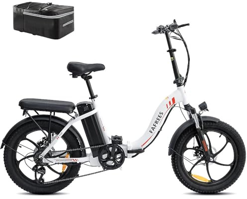 Fafrees Ufficiale Bici Elettrica Pieghevole, 36V/16Ah Bicicletta Elettrica Donna, 3.0 Fat Bike Uomo Ebike da Città, 90-120KM Pedalata Assistita E-bike, 7 Velocità, F20 Aggiornato Bianco