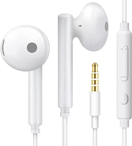 MAS CARNEY WH6 - Auriculares con Cable Semi in-Ear, Cable de Auriculares con Cable 3.5, para MP3/MP4, iPad, Honor 6X/7X/8X/8X/9/10, Huawei, Samsung Galaxy S6/S7/S8, Redmi Note 8/9, Color Blanco