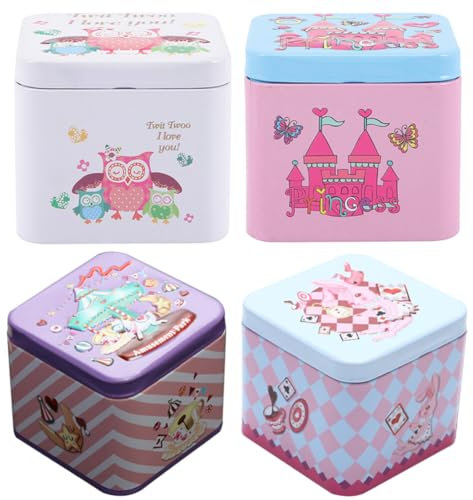 IMIKEYA 4 Stück Blechdose Mit Deckel, Weißblech Bonbondosen Quadratische Vintage Weihnachten Keksdose Metall Klein Blechdose Vorratsdose Für Party Weihnachten