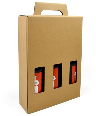 Evergreen Goods 330ml Caja portabotellas de cerveza 1X - Con capacidad para 3 botellas o latas - 3 ventanas de exposición - Soporte de cartón para cerveza Ale Sidra - Regalos caseros Fiestas Ocasiones