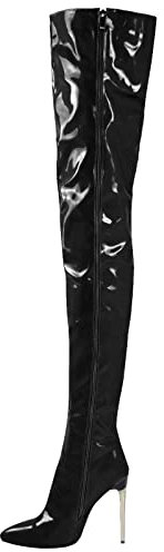 OTMYIGO Stivali sopra Il Ginocchio in Pelle Verniciata da Donna a Punta con Tacco Alto Stivali Alti Cerniera Laterale Stivali Lunghi Stiletto di Grandi Dimensioni Mostra Scarpe Eleganti,Nero,45