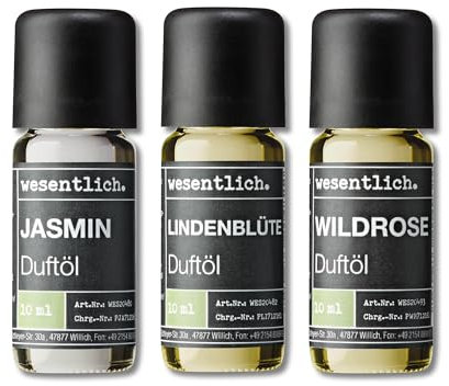 wesentlich. Duftöl Set - harmonische Duftkompositionen für Duftlampe, Diffuser und Kerzen – Jasmin, Lindenblüte, Rose