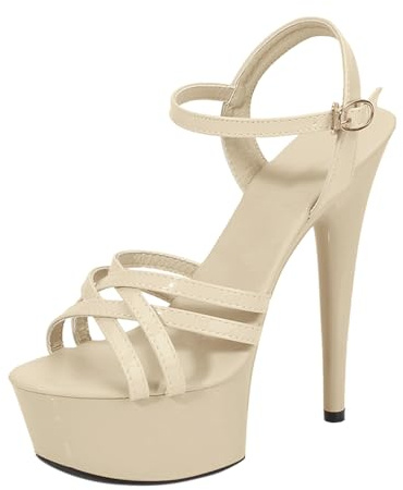 Minetom Escarpins Femme Bout Ouvert Talon Haut Plateforme Talons Hauts Aiguille Sandales Mariage Bureau Soiree Chaussures A Beige 36 EU