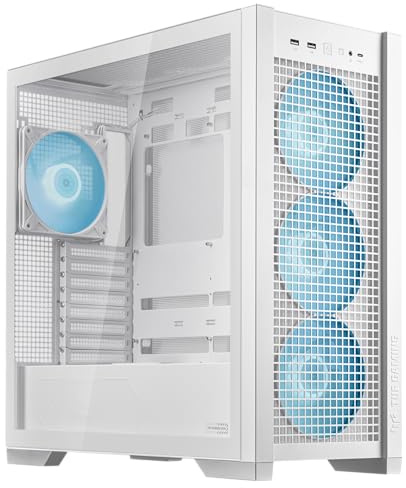 ASUS TUF Gaming GT302 ARGB White Edition ATX Mid-Tower-Gehäuse, Vier 140 x 28 mm ARGB-Lüfter für Luftstrom und statischen Druck, austauschbares Panel, abnehmbare Oberseite, versteckte