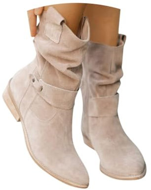 Minetom Damen Wildleder Stiefel Klassisch Halbstiefel Spitz Schlupfschuhe Niederung Stiefeletten Mit Schnalle Kurzstiefel Übergangsstiefel Halbhohe Ankle Boots Halbhoch Damenstiefel A Beige 38 EU