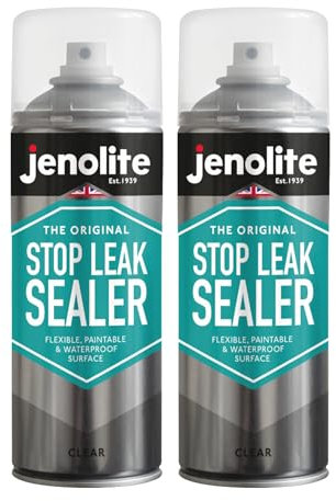 JENOLITE Stop Leak Sigillante Spray | TRANSPARENTE | 2x400ml | Sigilla Grondaie, Ripara Perdite sul Tetto | Impermeabilizzante Spray Sigillante | Sigillante impermeabile di lunga durata