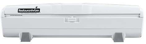 Restaurantware-RW Base Food Wrap Dispenser with Cutter, 1 Refillable Cling Wrap Dispenser - Fits 12” to 18” x 1000’ Rolls, Press Down and Cut, White Plastic Aluminum Foil, Sharp Blade