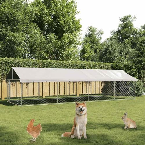Gecheer-Canile,Gabbia,Box,Cuccia,per Cane,da Esterno,in Acciaio,con Tetto,600x200x150 cm,Gabbia Grande Cani Acciaio,Gabbia per Cani Taglia Grande,Box Cani Esterno,Recinti per Cani,Recinto Cane