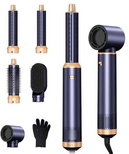 Hairstyler 5 in 1, 30mm Air Curling, Abnehmbar, 1000W Warmluftbürste, 3 Temperatur und Windgeschwindigkeit, Rundbürstenföhn zum Trocknen, Locken und Straighthen der Haare-Blau