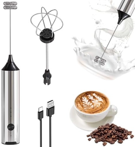 Montalatte asta ricaricabile a 3 velocità, montalatte elettrico, a mano, per cioccolata calda, caffè, latte matcha, cappuccino (argento)
