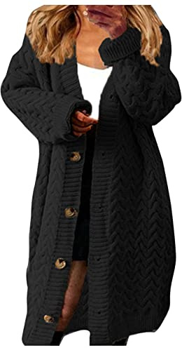 Generisch Abrigo largo de mujer cálido patchwork estampado top manga larga botón cuello en V moda abrigos top recortado suéter top chaqueta gruesa, Negro , XL