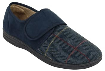 Chums Men's Wide Fit Touch Fasten Memory Foam Slippers, Comfortable & Supportive House Shoes