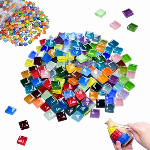 GWAEPU 1000g Pietre per mosaico colorate per il fai da te: 1 × 1 cm, tessere di mosaico in vetro quadrate, tessere di mosaico in cristallo colorato per artigianato artistico, decorazione di quadri
