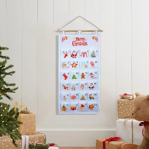 hocadon Calendario de Adviento para rellenar, 100 x 50 cm, calendario de Navidad para colgar, calendario de pared de tela con 24 bolsillos, calendario de Adviento, bolsa de tela para niños