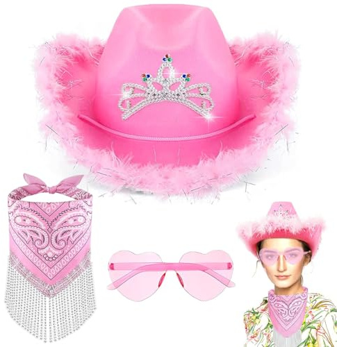 KDFSSIPE Cappello da Cowboy Western Rosa, Cappello da Cowboy Occidentale, 3 Cappelli da Cowgirl Occidentali, Adatto per Feste in Maschera e Feste di Compleanno, Regali di Compleanno per Bambine