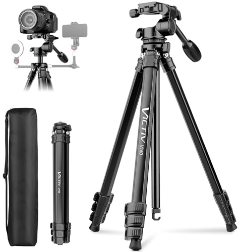 Victiv Tripode Camara de Aluminio 170cm, Tripode para Movil de Viaje Profesional con Soporte Teléfono, Trípode Cámara Reflex Compatible con Sony Canon Nikon, Carga Máxima 10kg