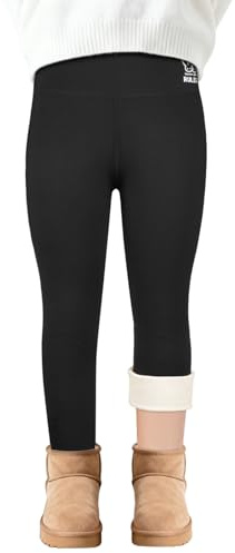 ABOHU Legging Fille Polaire Chaud – Doublure épaisse, Taille Haute – Pantalon Hiver Thermique – Noir, 7-14 Ans