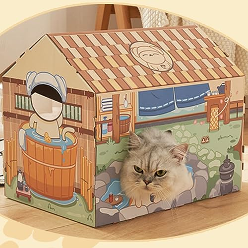 Annadue Casetta da Gioco Portatile Resistente Ed Ecologica con Erba Gatta per Gatti (Casa dell'hamburger)