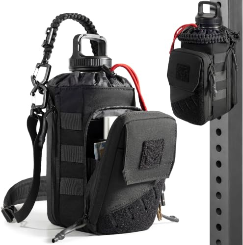 Bolsa Porta Botella Magnética para Gimnasio 1–2L – Funda para Botella con Clip Magnético Fuerte, Bolsillo para Móvil, Correa Ajustable, Acolchada (sin Botella)