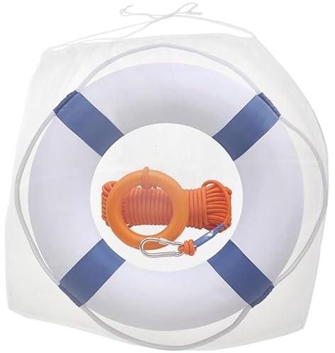 Anillo salvavidas lanzable de 20 pulgadas con cuerda de rescate flotante de 98.4 pies, dispositivo de flotación de emergencia para barco, piscina, lago y playa, boya de espuma de natación con kit de