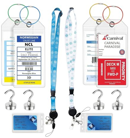 Etichette per Bagagli da Crociera Set Impermeabile e Resistente con Etichette e Cordini (PVC Trasparente) Essenziali da Viaggio Compatibili con AIDA, MSC, NCL, TUI e Tutte le Compagnie di Crociera