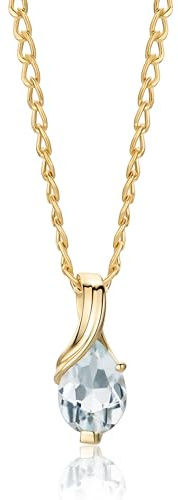 MIORE - Collar para mujer de oro blanco y oro amarillo de 9 quilates, 375, colgante de piedra preciosa, pera aguamarina, amatista, topacio, zafiro, rubí, cadena esmeralda 45 cm con caja de joyería