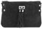 Made in Italy Damen Leder Clutch Tasche Messenger Bag Henkeltasche Wildleder Handtasche Umhängetasche Ledertasche Schultertasche Beuteltasche Fransen Cross-Over Schwarz