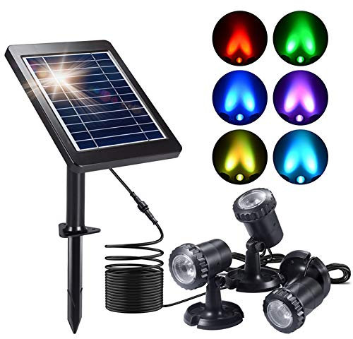 Ymenow Illuminazione solare per laghetto, anfibi lampada subacquea con 3 faretti impermeabili IP68 e 4 modalità di illuminazione per piscina, fontane, acquari, piscine, giardino, erba, decorazione