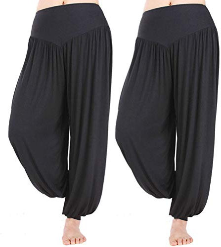 Hoerev Haremshose aus super weichem Modal-Elastan, für Yoga oder Pilates - Schwarz - 3X-Groß