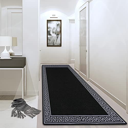 PHP Carpet Runners for Hallways Non-Slip Long & Wide Heavy-Duty Plain Super Absorbent Area Rugs, Stair Carpet and Kitchen Anti-slip Floor Mats - Greeky Rug (Dark Grey & Cream, 66 x 120 cm - S Runner)