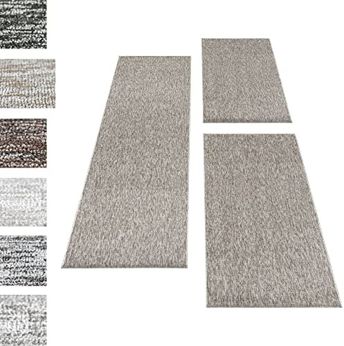 Carpettex Bettumrandung Schlafzimmer 3teilig Kurzflor Teppich Einfarbig Design Beige Bettset:2 mal 60x100 + 1 mal 80x150 - Bettvorleger Schlafzimmer Läufer Set Weicher Bettumrandung Teppich