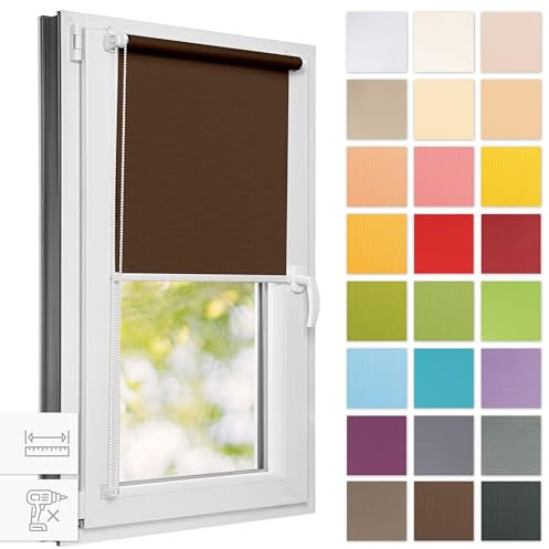 Estika Rollo für Fenster ohne Bohren - 50cm x 220cm - Schokolade - 25 Stoff Farben, Klemmfix Montage, Fenster rollos für innen, Sichtschutz für Fenster und balkontür (50 cm Stoffbreite)