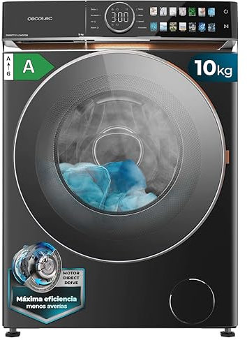 Cecotec Lavatrice 10Kg Carica Frontale Bolero DressCode 10980 Direct Drive Steel A. 1400RPM, Motore Direct Drive, Basso Consumo, Display FullColor, Finiture in Similpelle, Porta XXL, Luce UV e Vapore