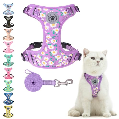 BEAUTYZOO Cat Harness and Leash Set for Walking Escape Proof, Neck Release Adjustable Harness for Kitten Puppy Small Medium Large Cats, Soft Cute Easy Control Small Cat Harness for Cats Boy and Girls
